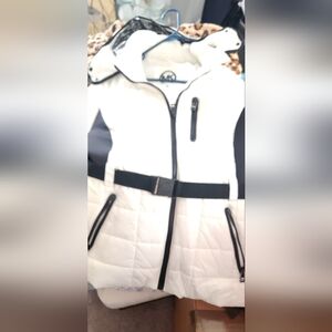 Michael Kors White and Black Puffer Jacket with Belted Waist